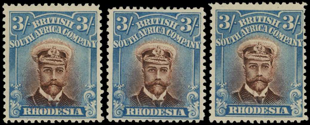 1913-7 3/- Head Die II, perf 14. Three part...