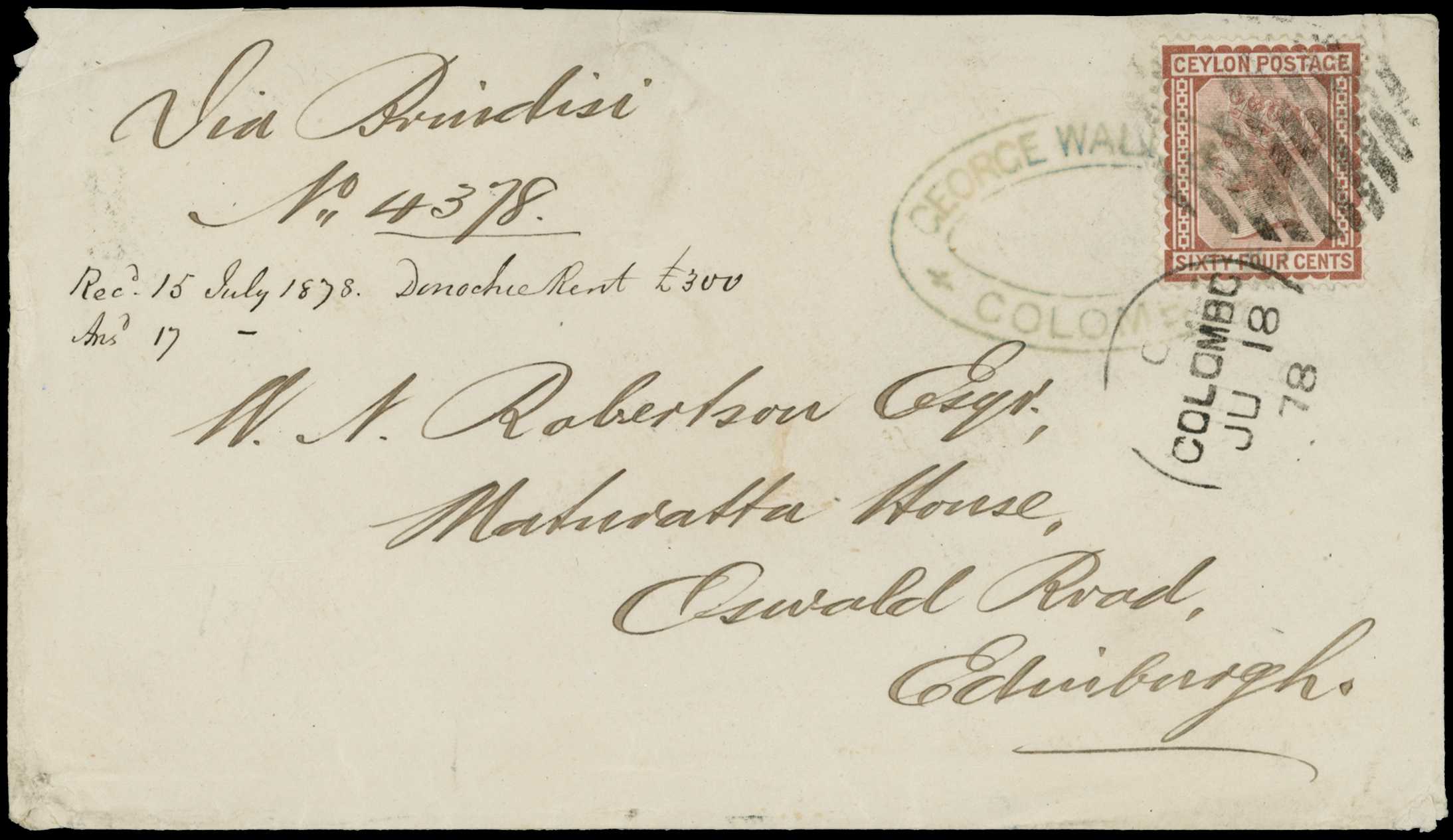 POSTAL HISTORY: 1878 cover to Edinburgh,...