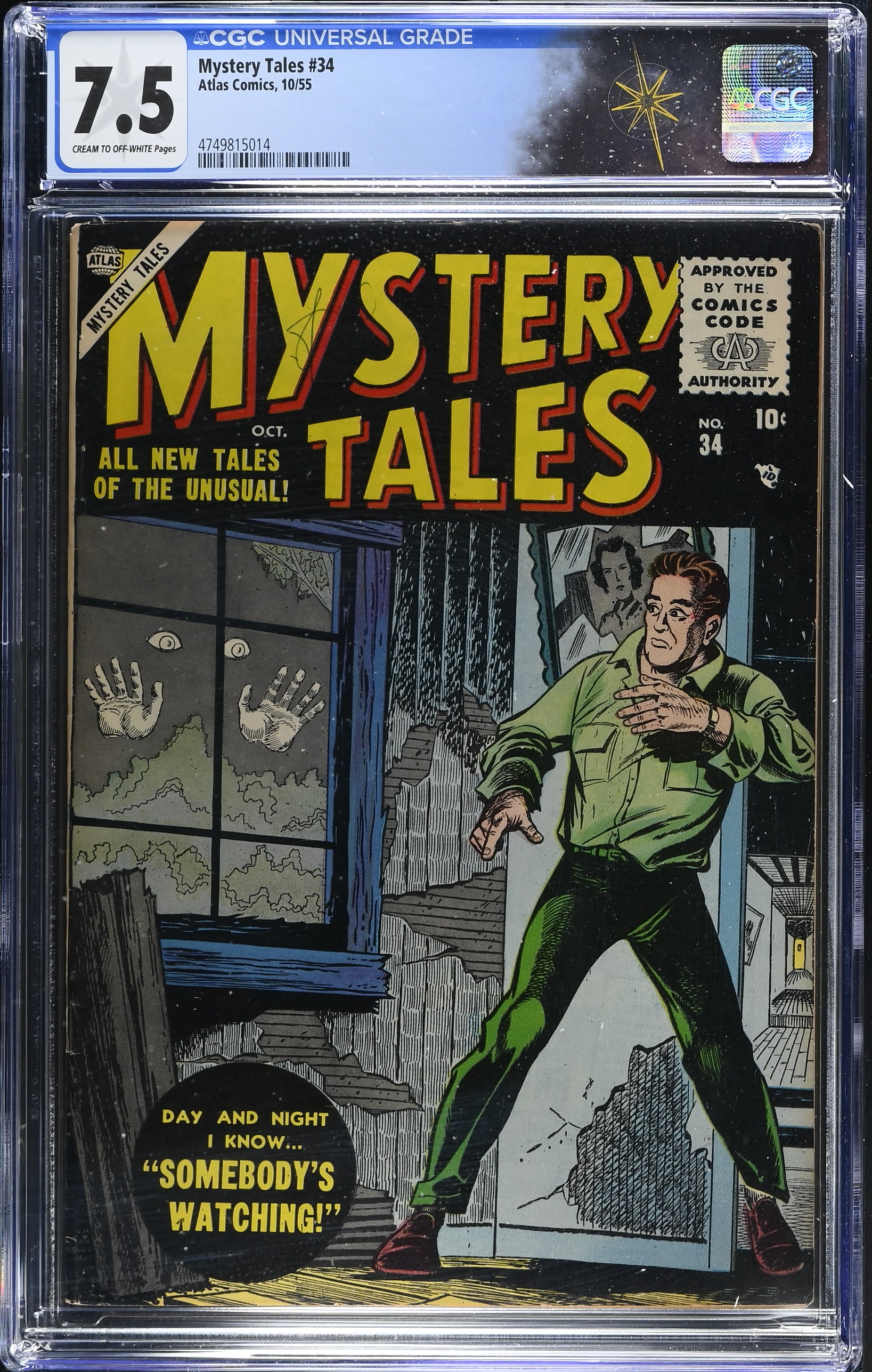Mystery Tales #34 CGC 7.5 Cover by Carl Burgos (Atlas Comics, 1955) Off-White to White Pages