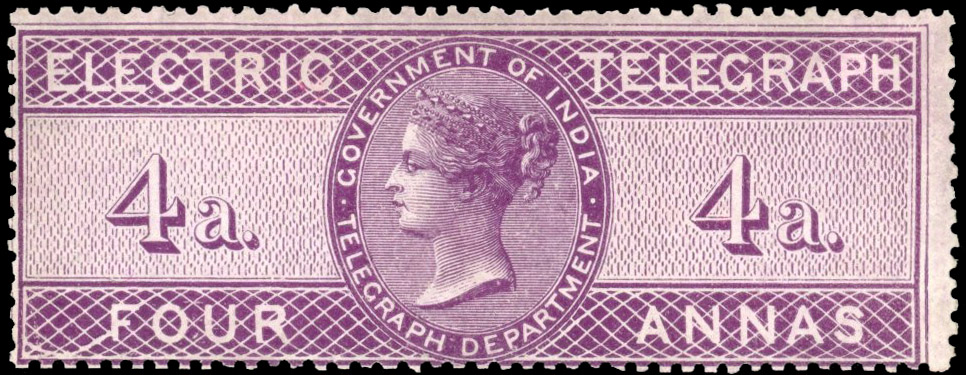 India Telegraph stamp. 1860 ELECTRIC TELEGRAPH 4a, SG T1