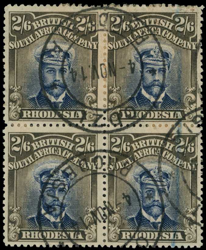 1913-7 2/6d Head Die II, perf 15. Used block...