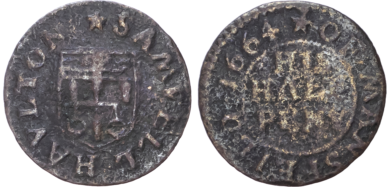 Nottinghamshire, Mansfield, Samuel Hawlton Halfpenny 1664, Bakers’ Arms 1.15gm. (W 13). 