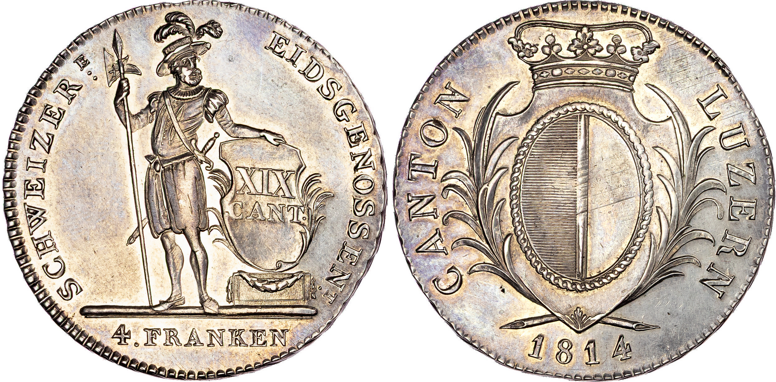 Switzerland, Luzern, silver 4 Franken, 1814 - rare