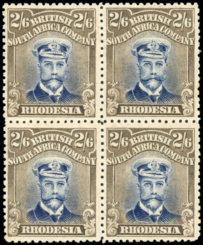 Rhodesia 2/6d SG 274 block of four mint