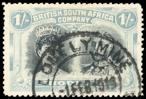 Rhodesia 1910-13 1s black and blue-green perf 14x15 used