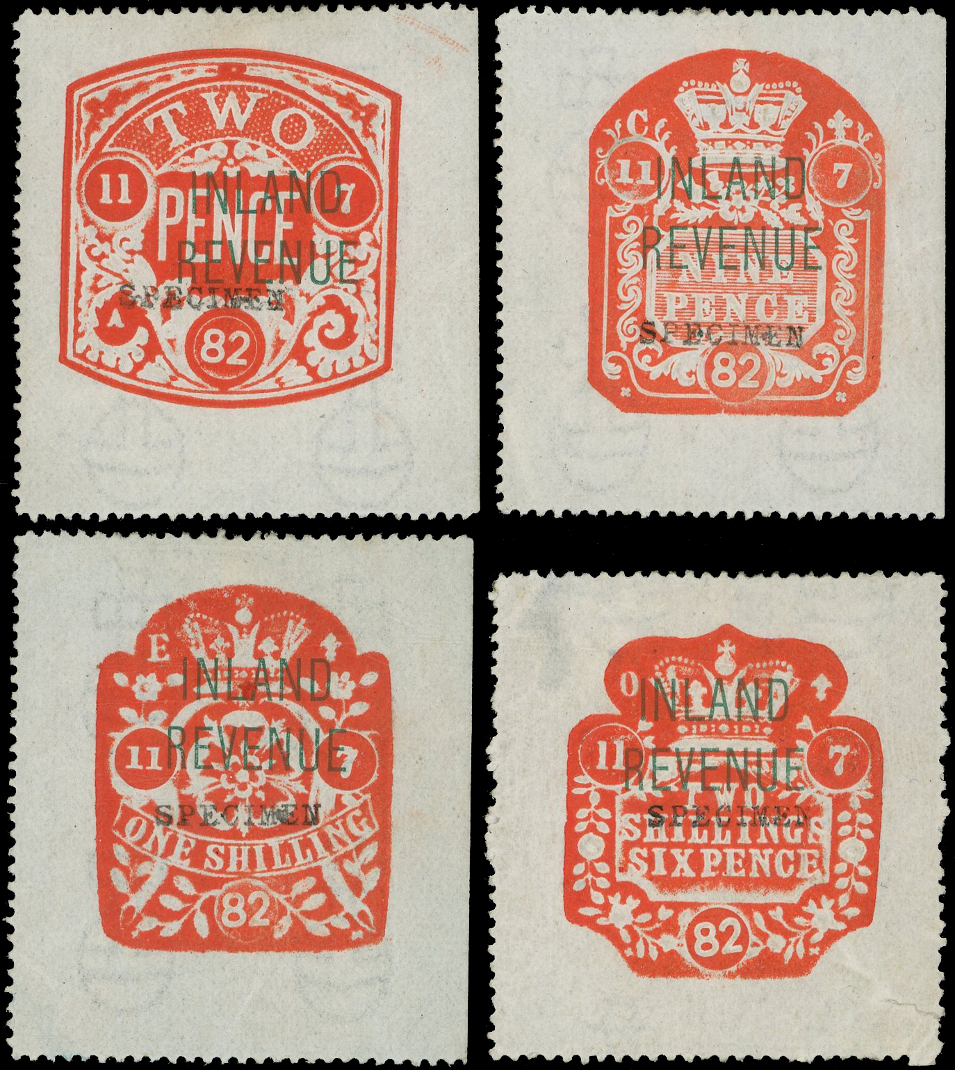 GB Inland Revenue 1882 2d to 2s6d Complete Specimen set of 4