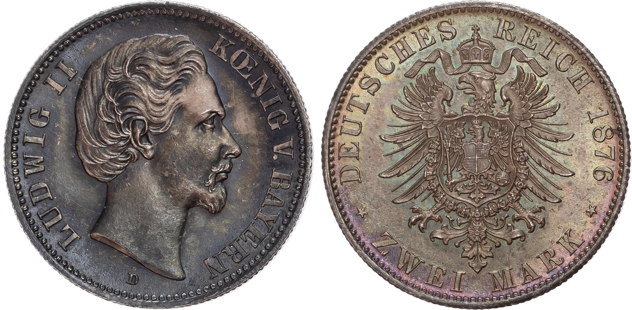 Germany, Bayern, Ludwig II (1864-1886), silver 2 Marks.