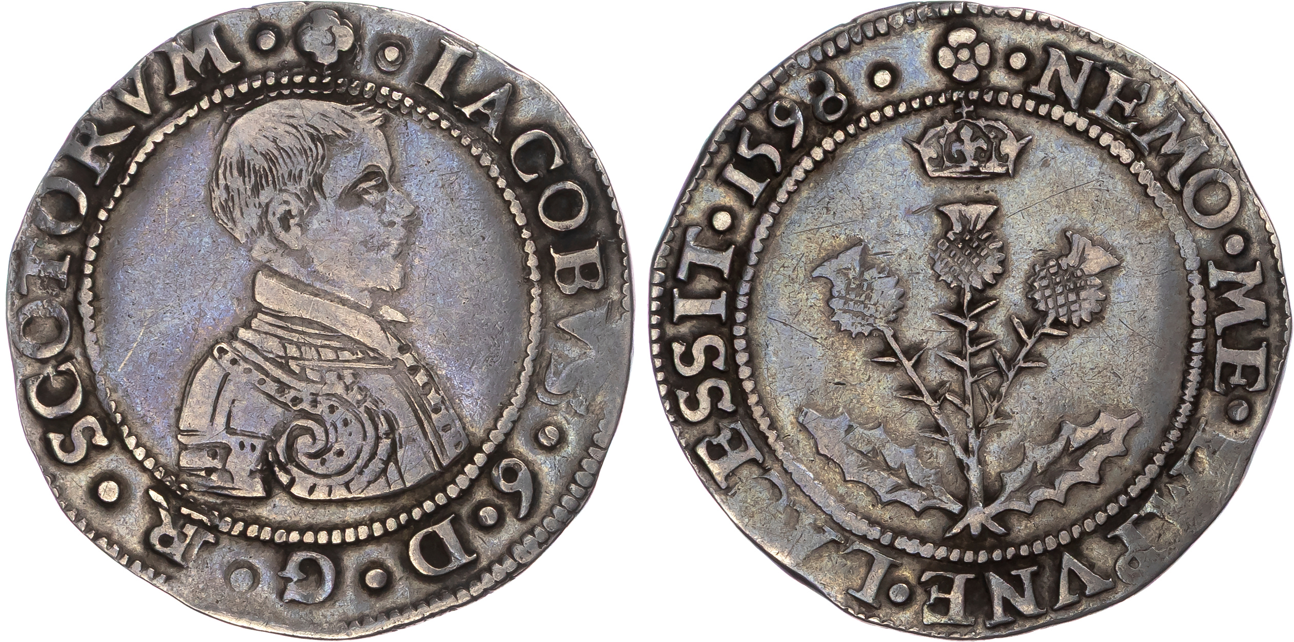 Scotland, James VI (1567-1625), AR Ten Shillings, Seventh Coinage, 1598, mm. quatrefoil.