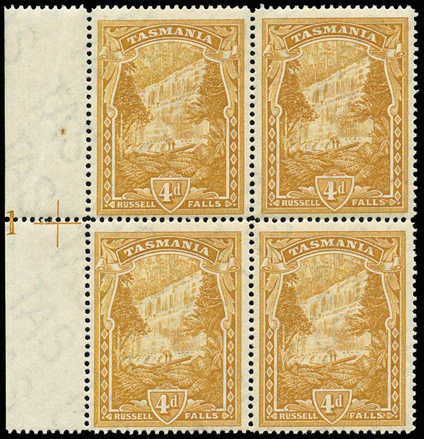 TASMANIA SG 234 1899-1900 4d DEEP ORANGE-BUFF PLATE BLOCK 4