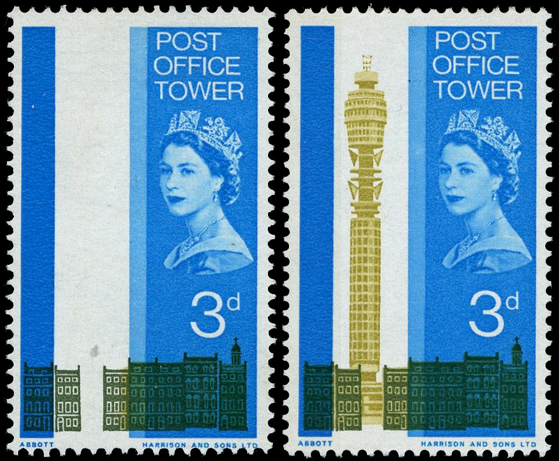 GB: 1965 3d Opening of Post Office Tower, olive-yellow (Tower) omitted,