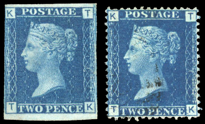 1869 2d Blue Pl.13. Unused (no gum) imperforate example lettered TK