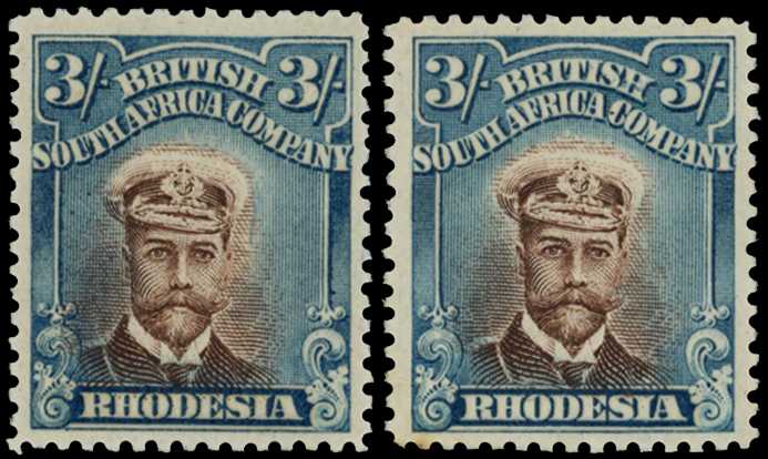 1913-7 3/- Head Die II, perf 14. Two large...