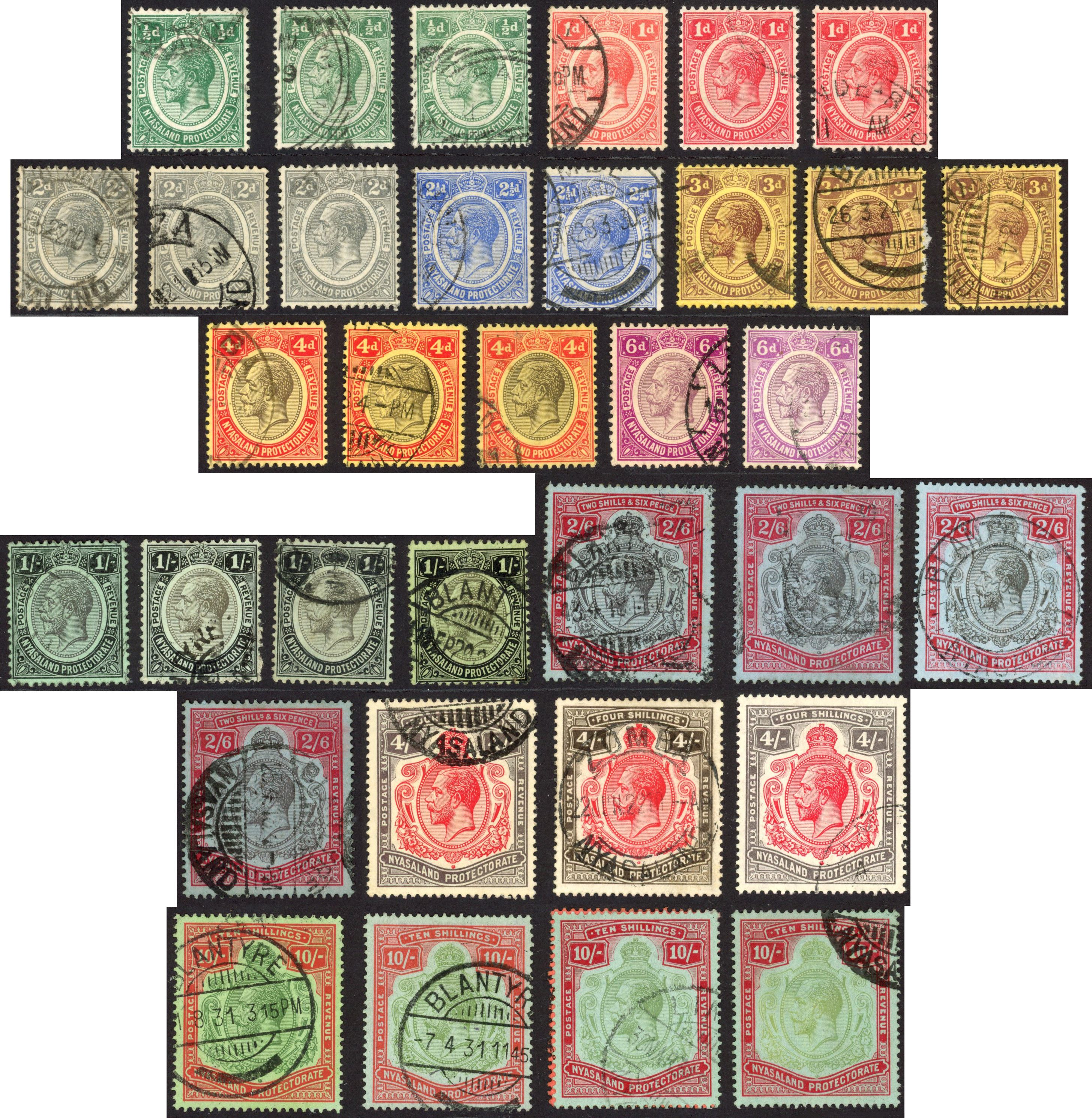 Nyasaland SG 83-98 1913-21 collection used