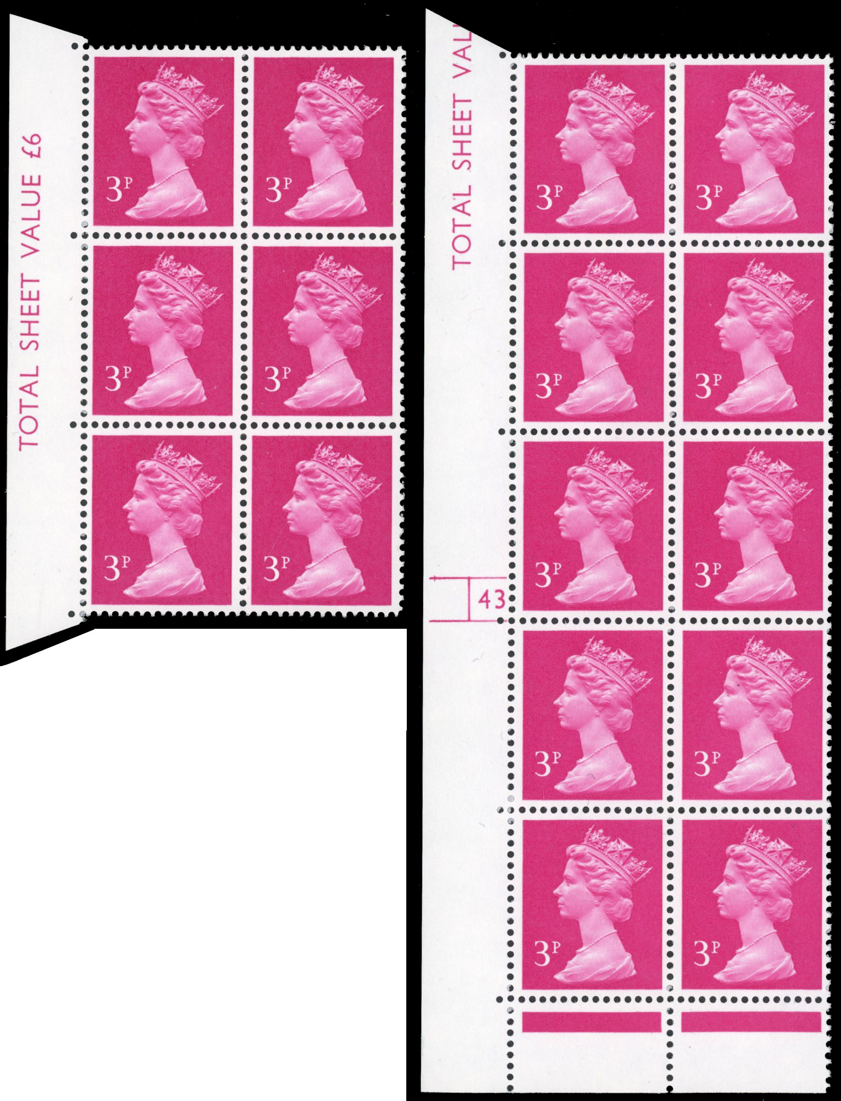 GB SG X930 1980 3p in block of 6 & cyl block of 10 17 pin variety mint