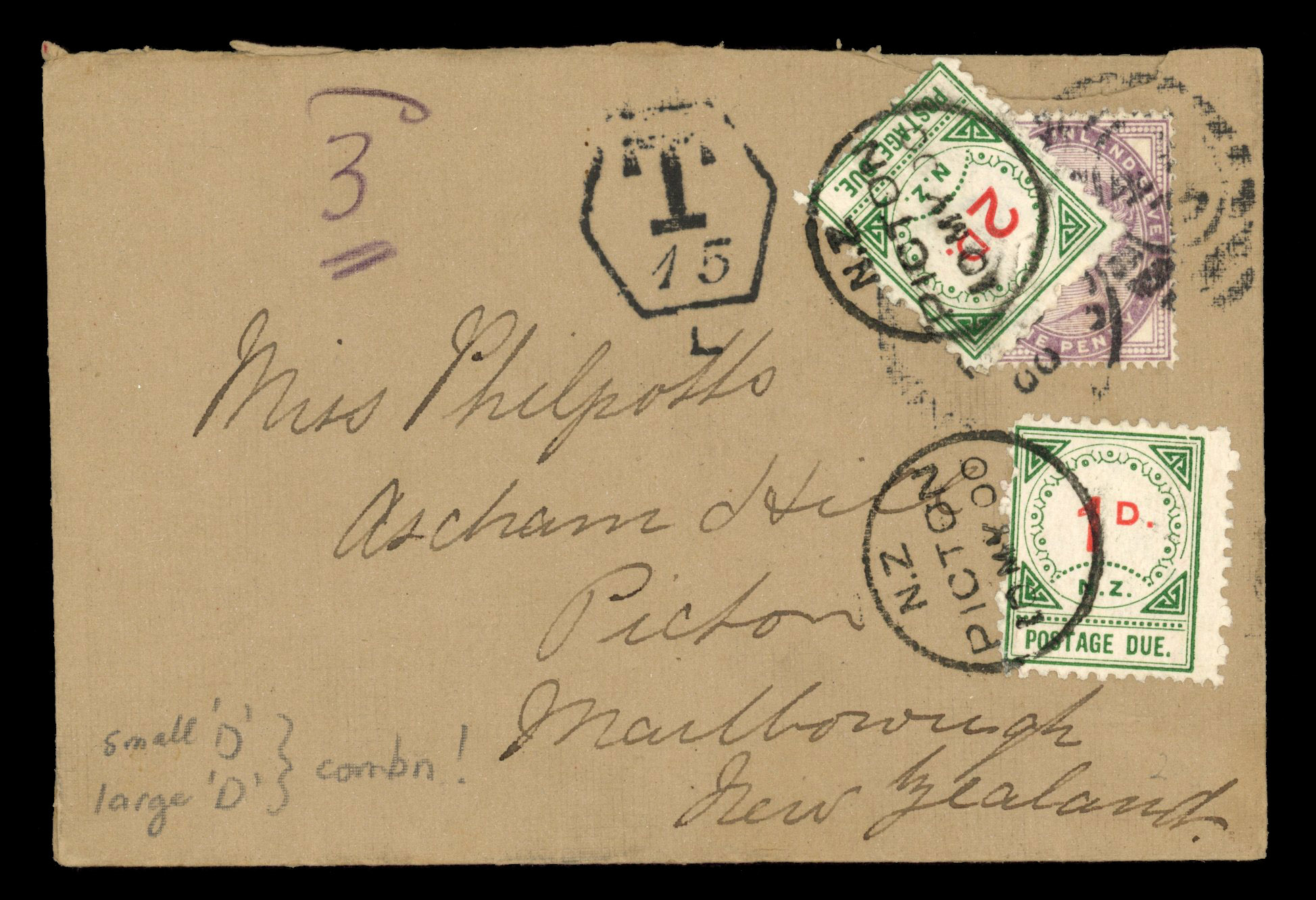 New Zealand 1900 and 1924 pair of covers bearing postage dues