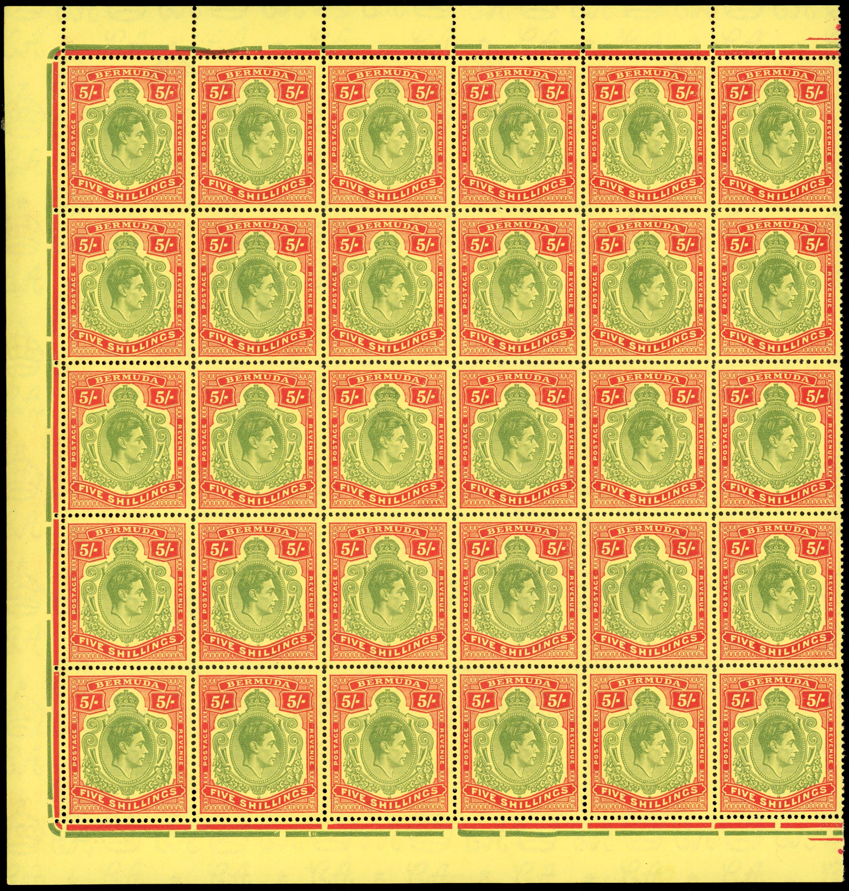 Bermuda SG 118/118f 1938-53 5s mint range