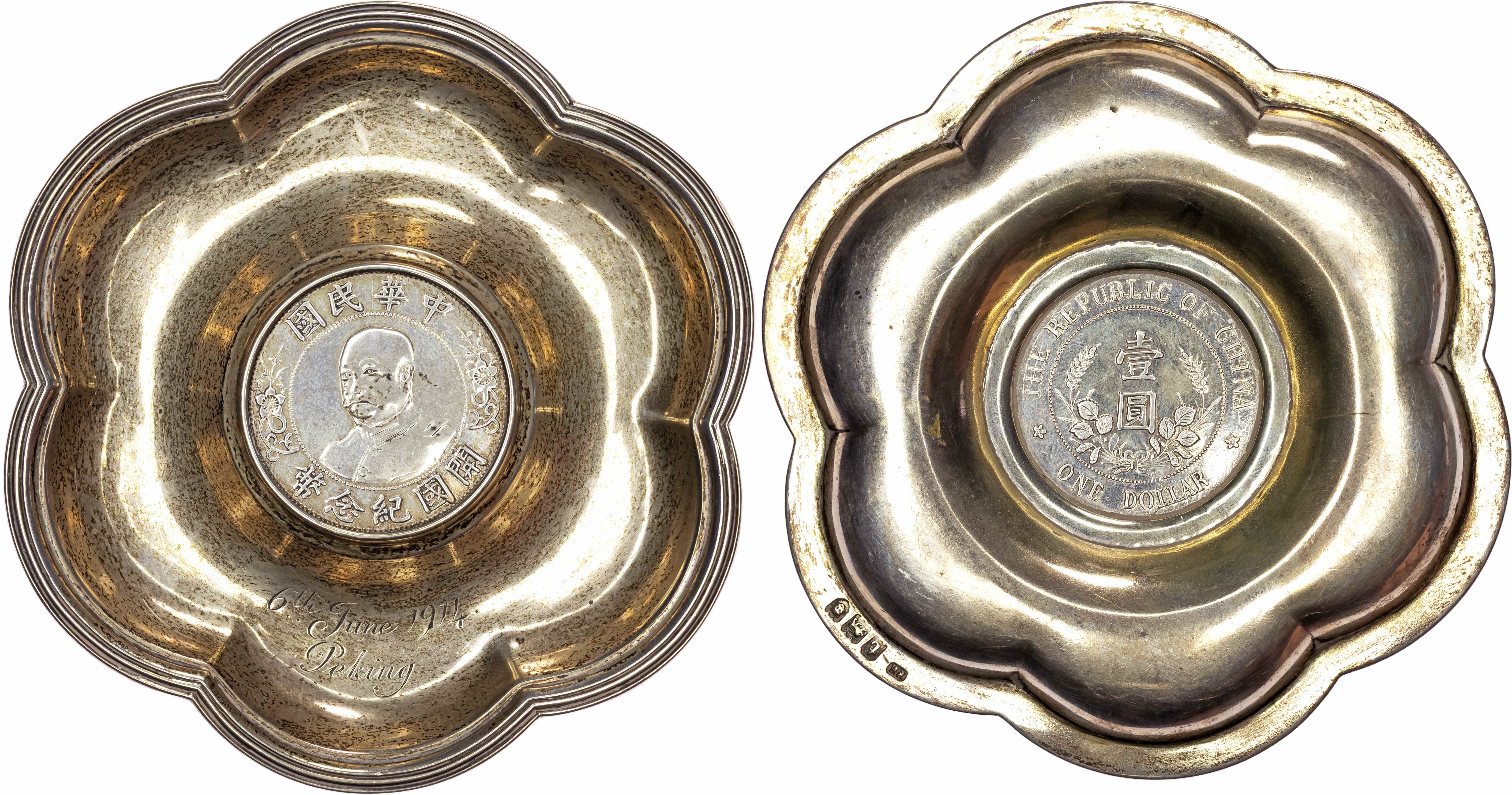 China, Republic, Li Yuan Huang, silver Dollar in a dish