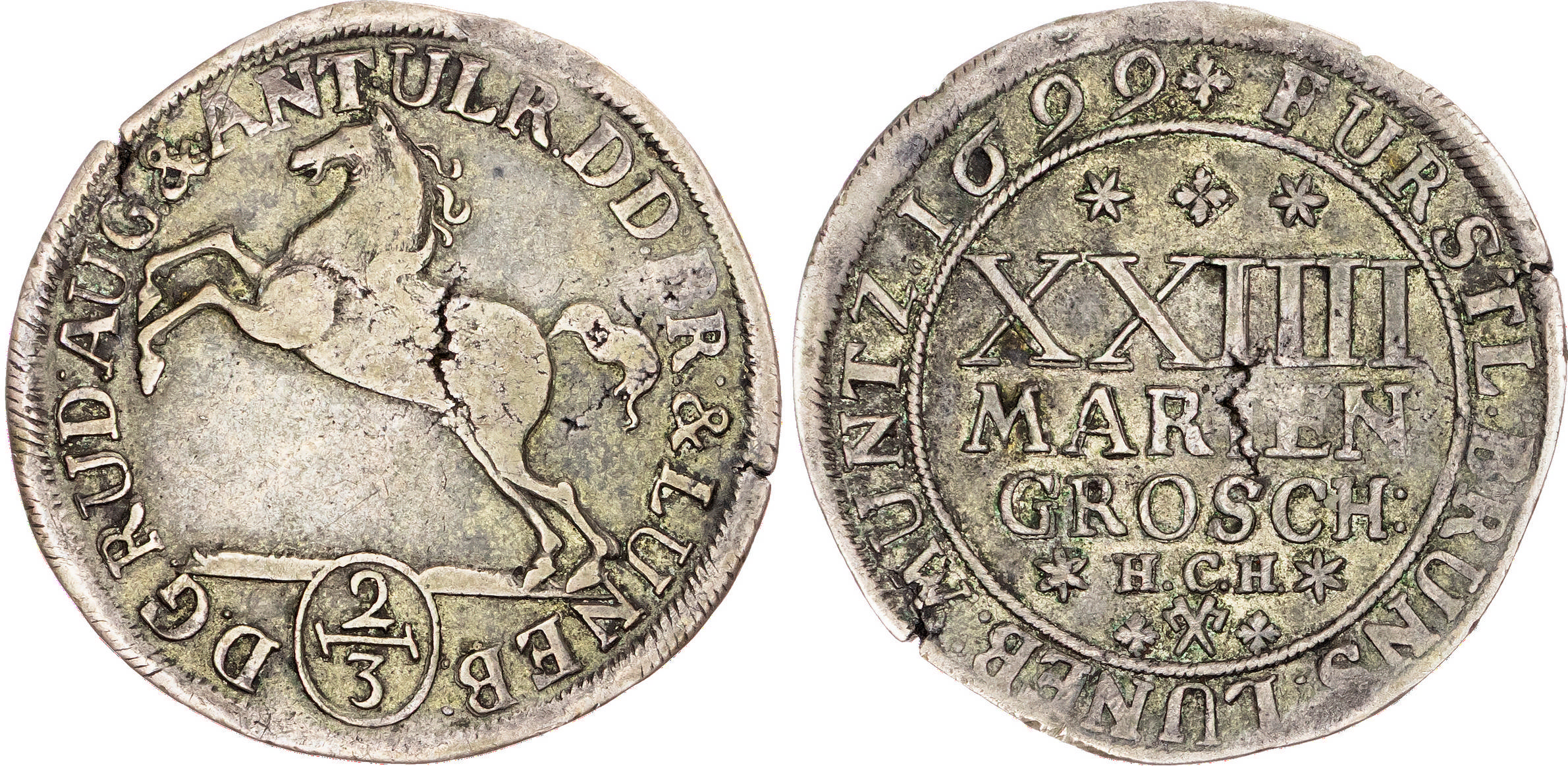 Germany, Brunswick-Lüneburg-Wolfenbüttel, Rudolf August and Anton Ulrich (1685-1704), silver 2/3 Taler