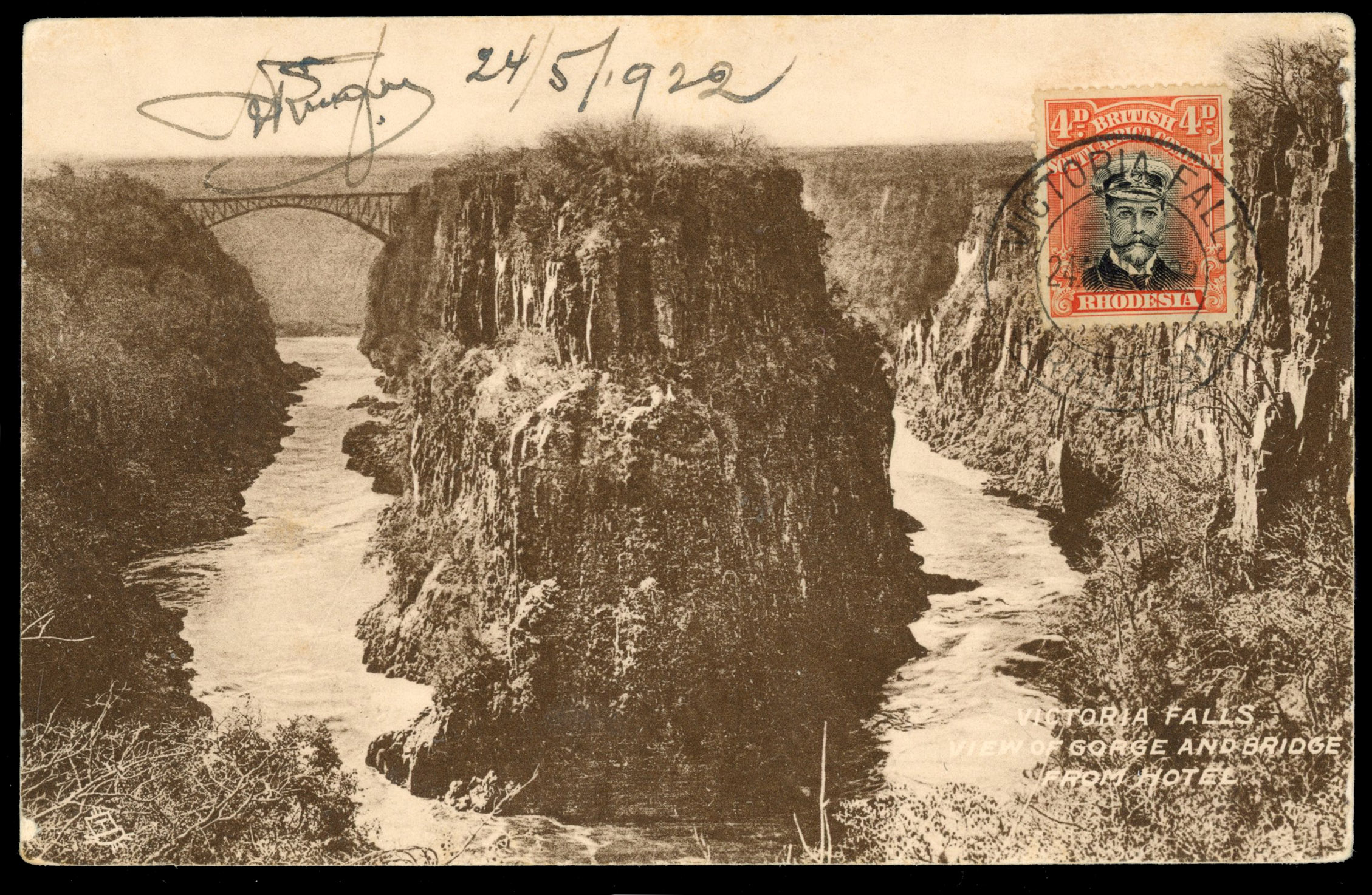 Rhodesia 1922 ppc to Belgium with Admiral 4d