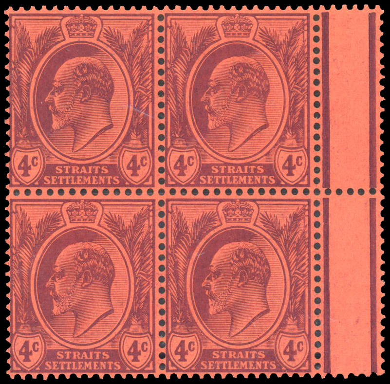 Straits Settlements 1904-10 4c purple/red watermark inverted