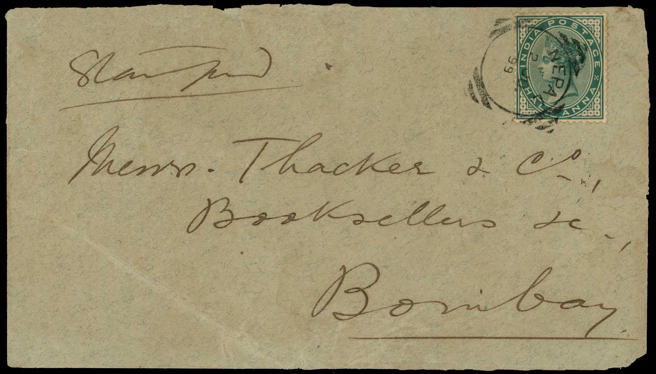1899 envelope to Bombay franked by ½a...