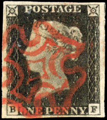 Great Britain 1d black Plate 2 (BF) used SG 2