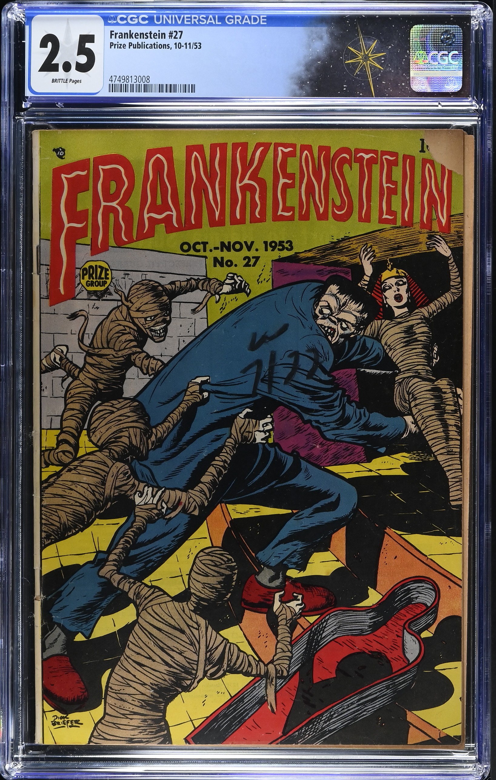 Frankenstein #27 CGC 2.5 Cover by Dick Briefer (Prize Publications, 1953) Brittle Pages