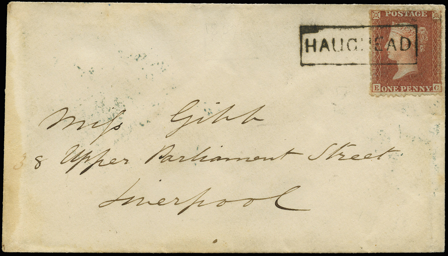 GB 1857  SG29 Pl.40 Cover boxed "HAUGHEAD" Scots local