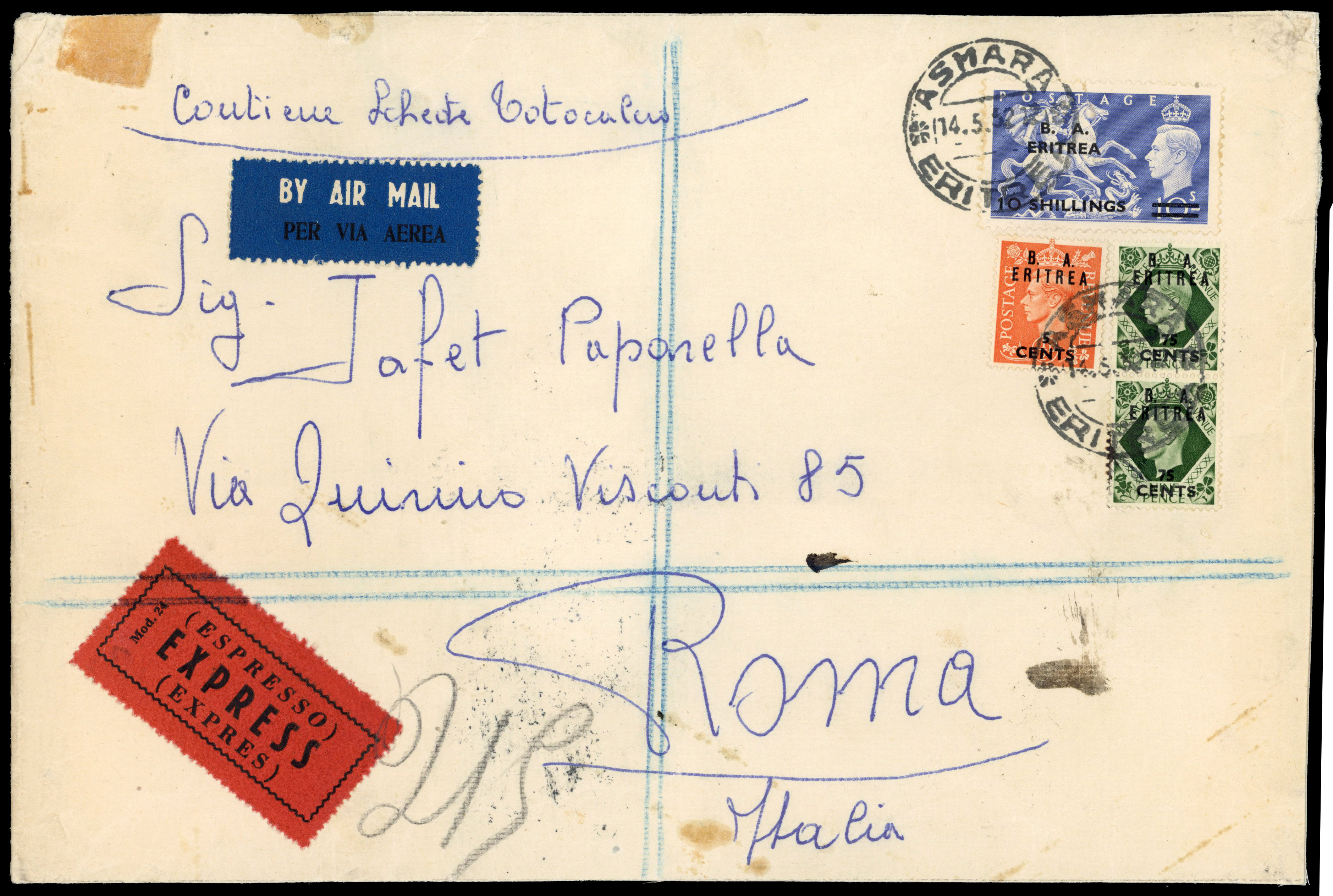 BOIC Eritrea 1952 commercial cover with SG E32