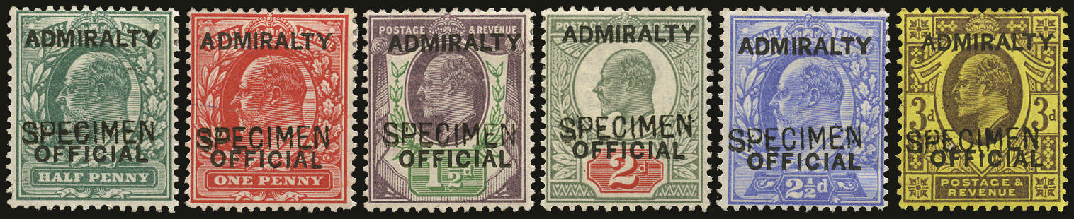 Great Britain 1903 ½d-3d Admiralty Official (Type O10). Very fine and fresh unused o.g. set of six overprinted 'SP…