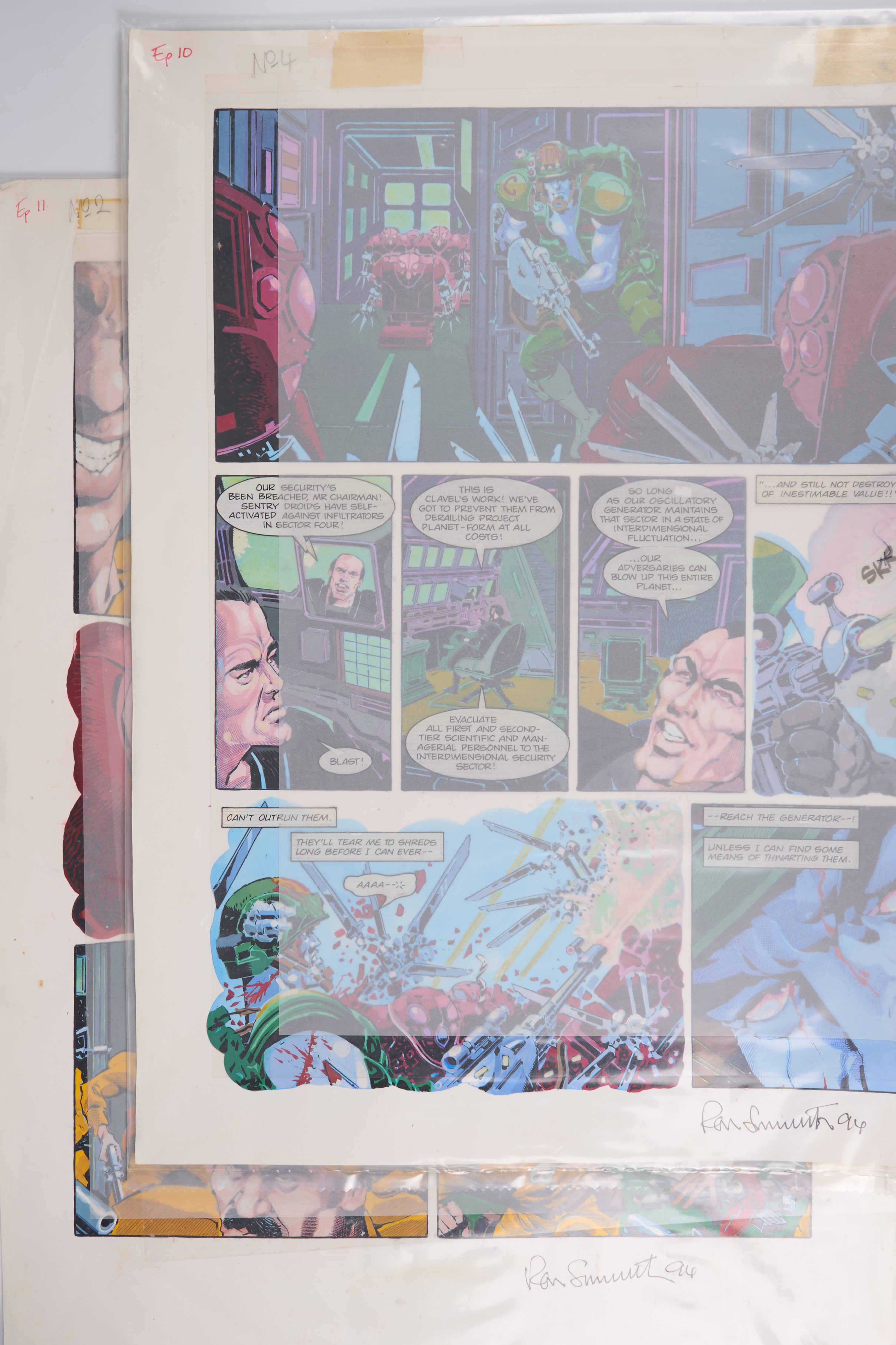Ron Smith 2000 AD Prog #789 And #790 Apocalypse Dreadnought Colour Story Pages Signed (Fleetway, 1992) Total 2