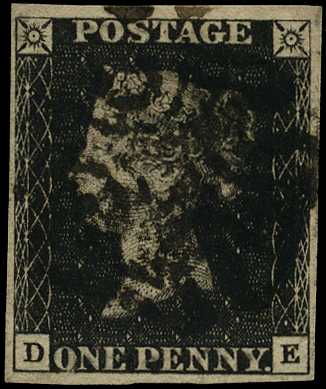 1840 1d black, plate 2 (DE) 4 good margins,...