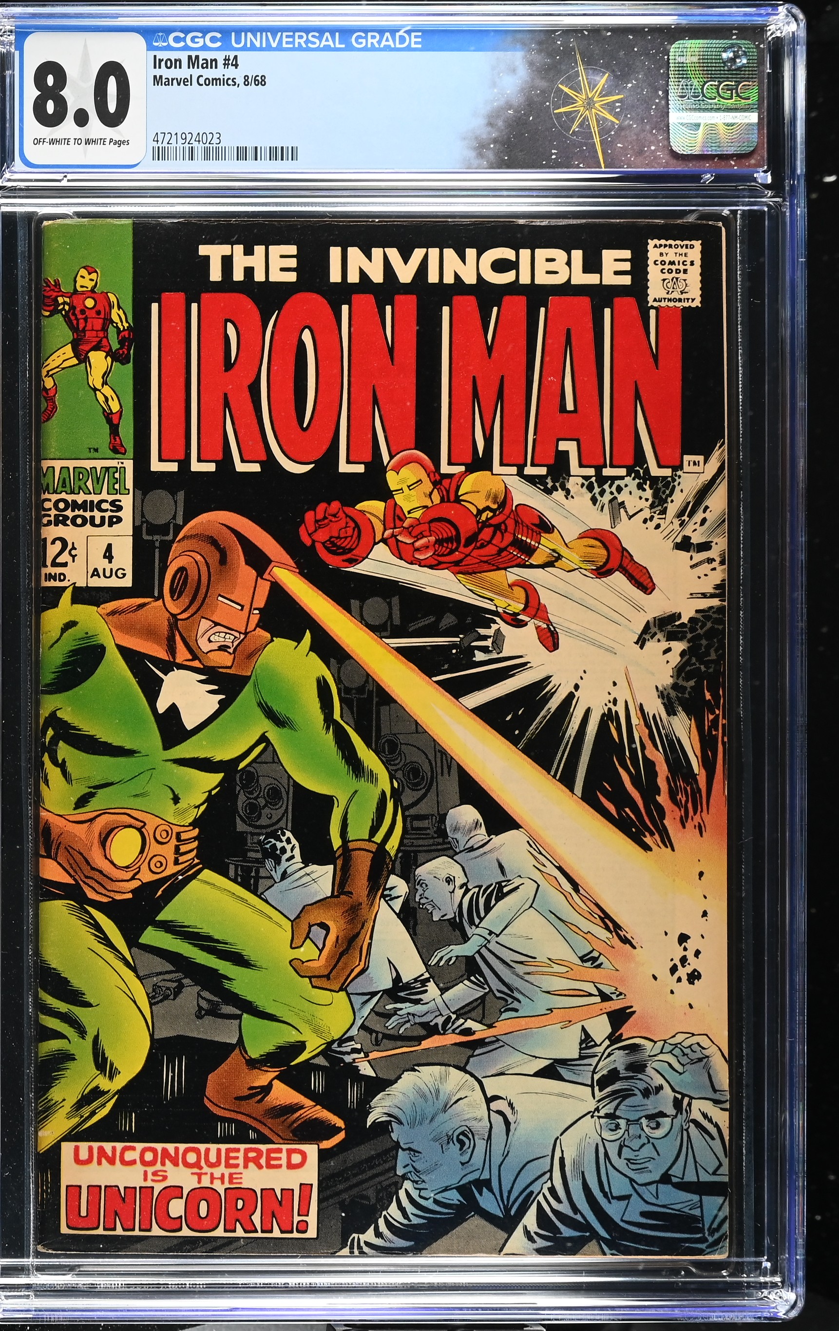 Iron Man #4 CGC 8.0 "Unconquered Is The Unicorn!" Cover by Johnny Craig (Marvel Comics, 1968) Off-White to White Pages