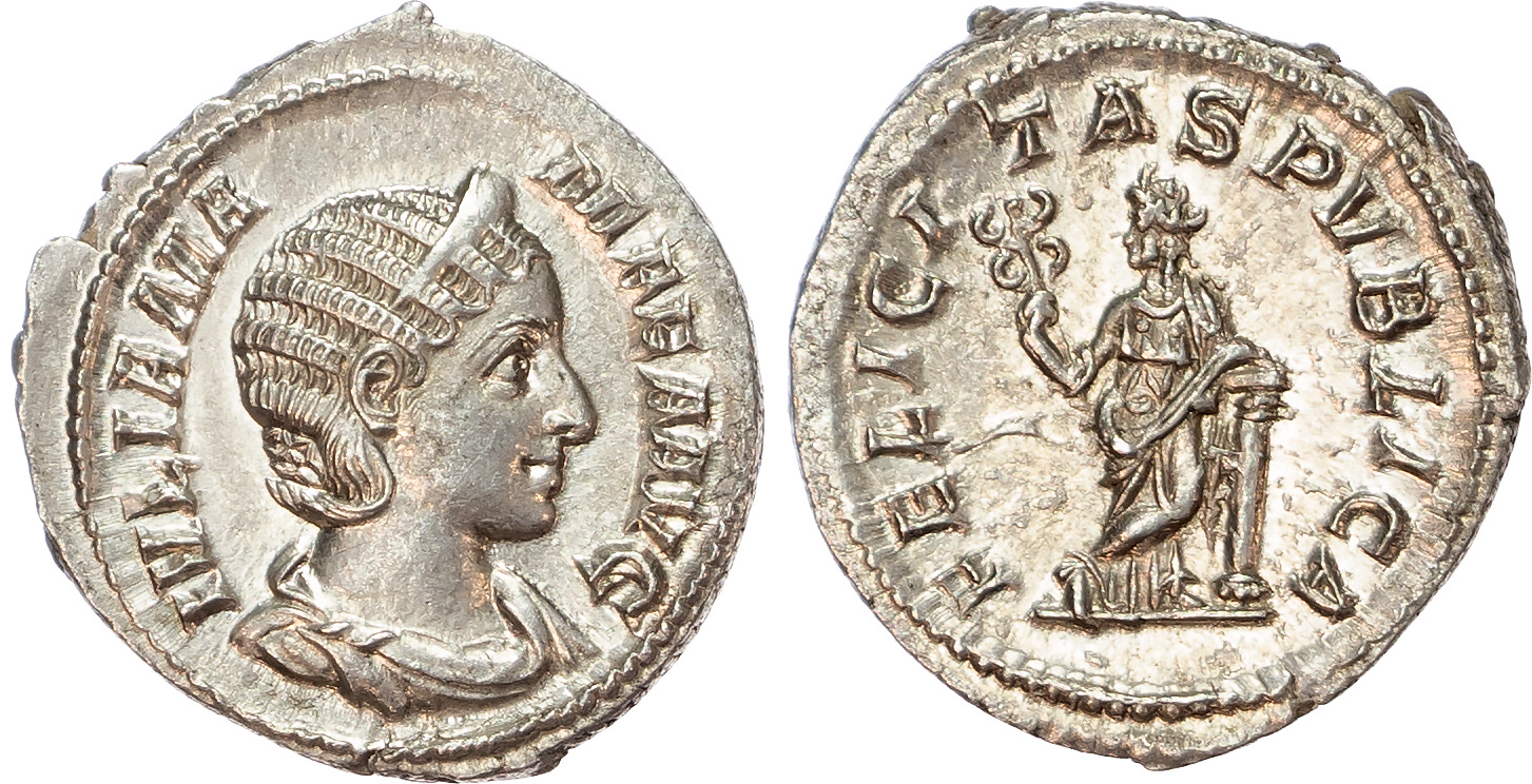 Julia Mamaea, mother of Severus Alexander (AD 222-235) AR Denarius, Rome, AD 228, 2.82g. 