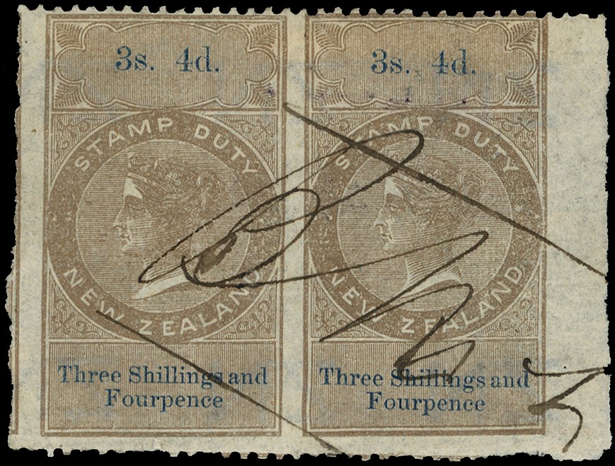 1867 Wmk NZ 3s4d blue Perf 12½, horizontal...