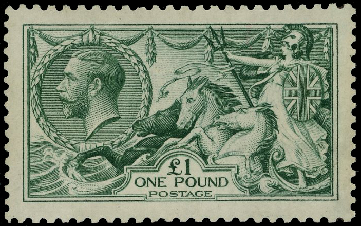 1913 Waterlow £1 dull blue-green, large part og