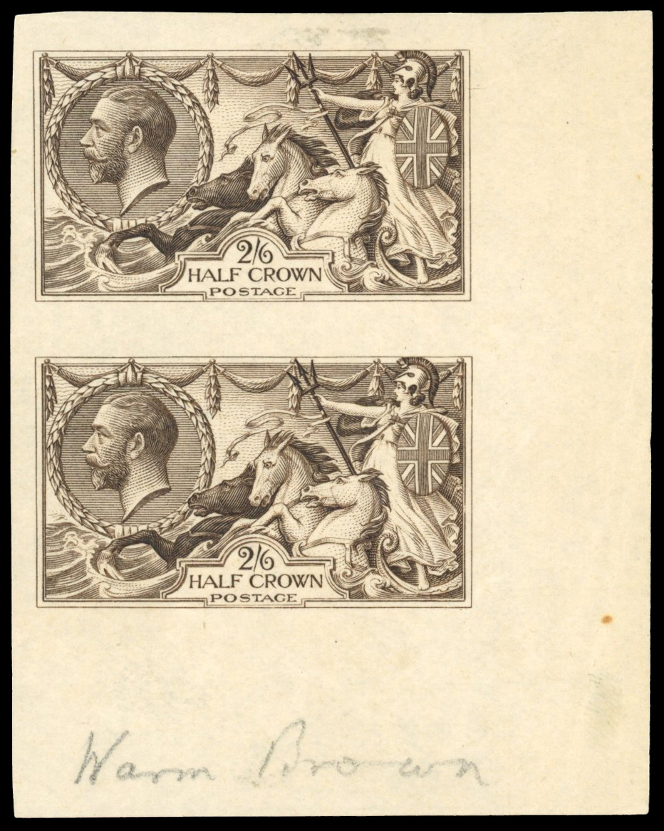 Great Britain SG 399 var 1913 2s6d Seahorse colour trial in brown