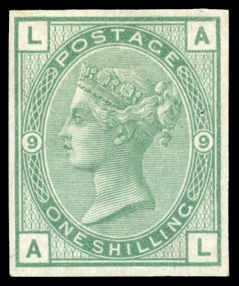 1873 1s Green Pl.9 (Wmk. Spray). Imprimatur