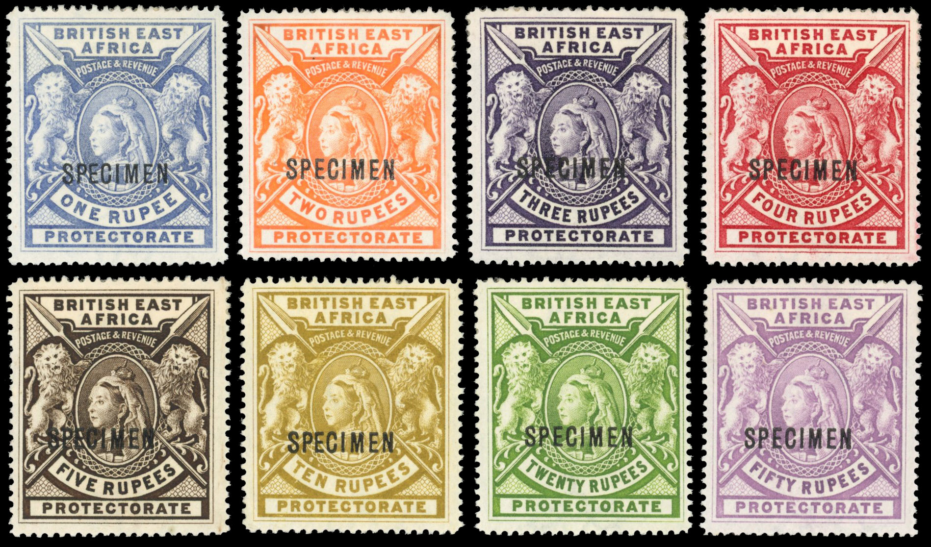 British East Africa SG 92s-99s 1897 1r-50r Specimen set