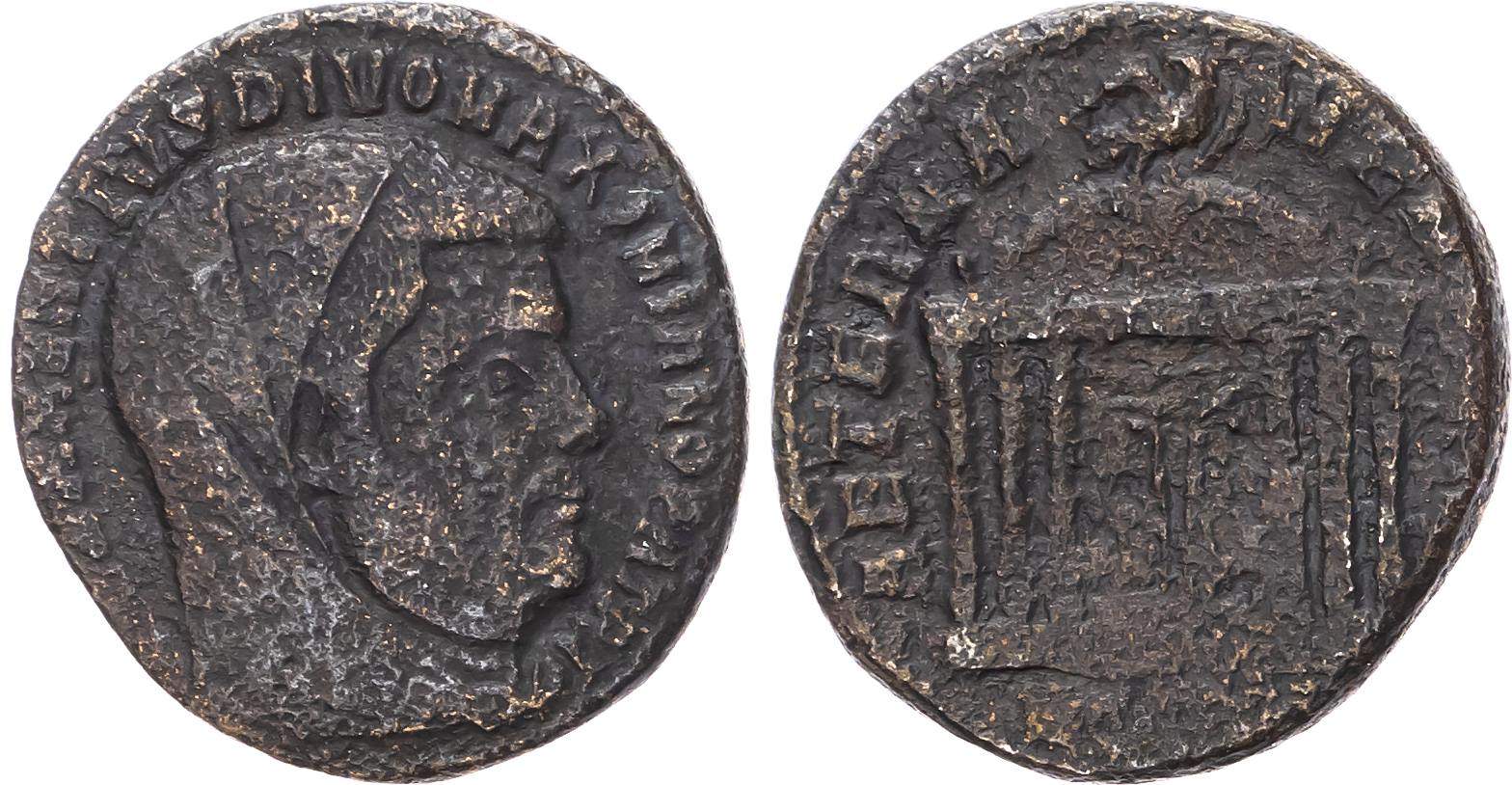 Divus Maximian (d. AD 310), AE Dollis, Ostia, AD 310-312, 4.98g. 
