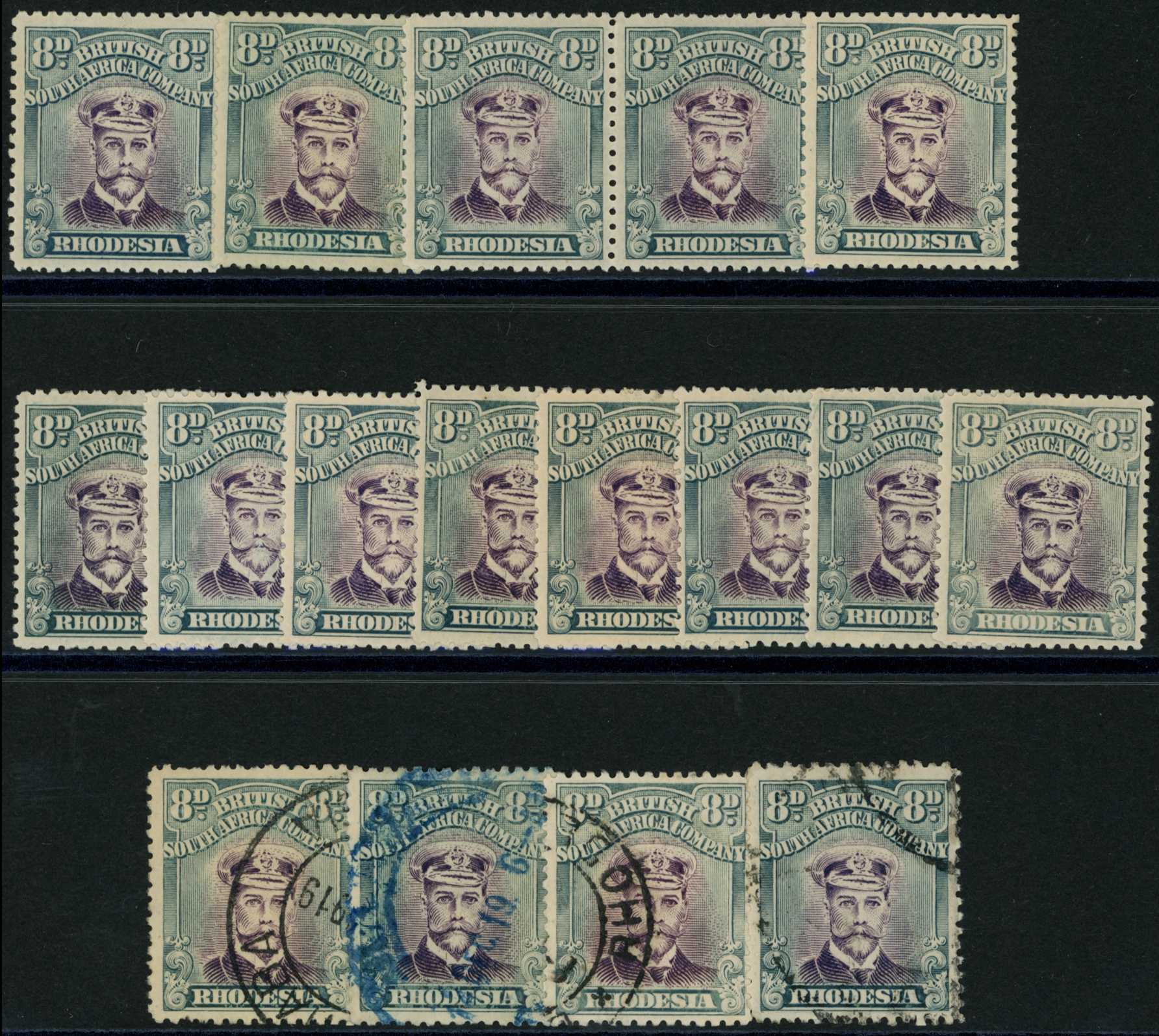 1913-7 8d Head Die IIIB, perf 14, toned...