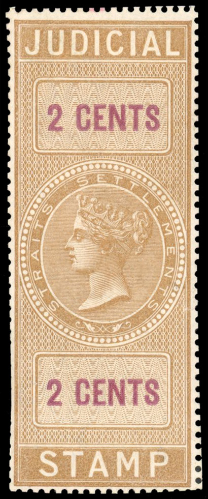 Straits Judicial 1887 Unissued 2c brown and purple unused