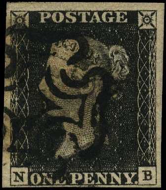 1840 1d black Plate 7 (NB) four clear to...