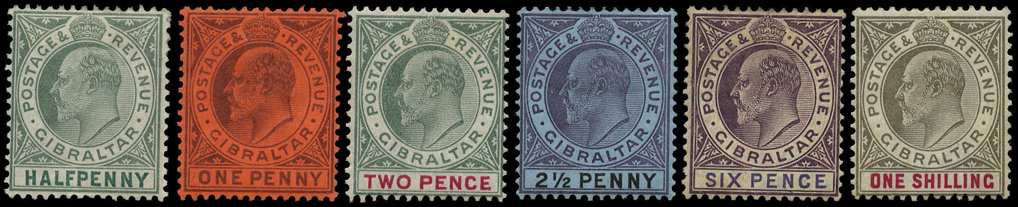 1903 ½d to 1/- short set of six, o.g., the 2½d and 1/- with hinge remainders.  SG 46-51,...
