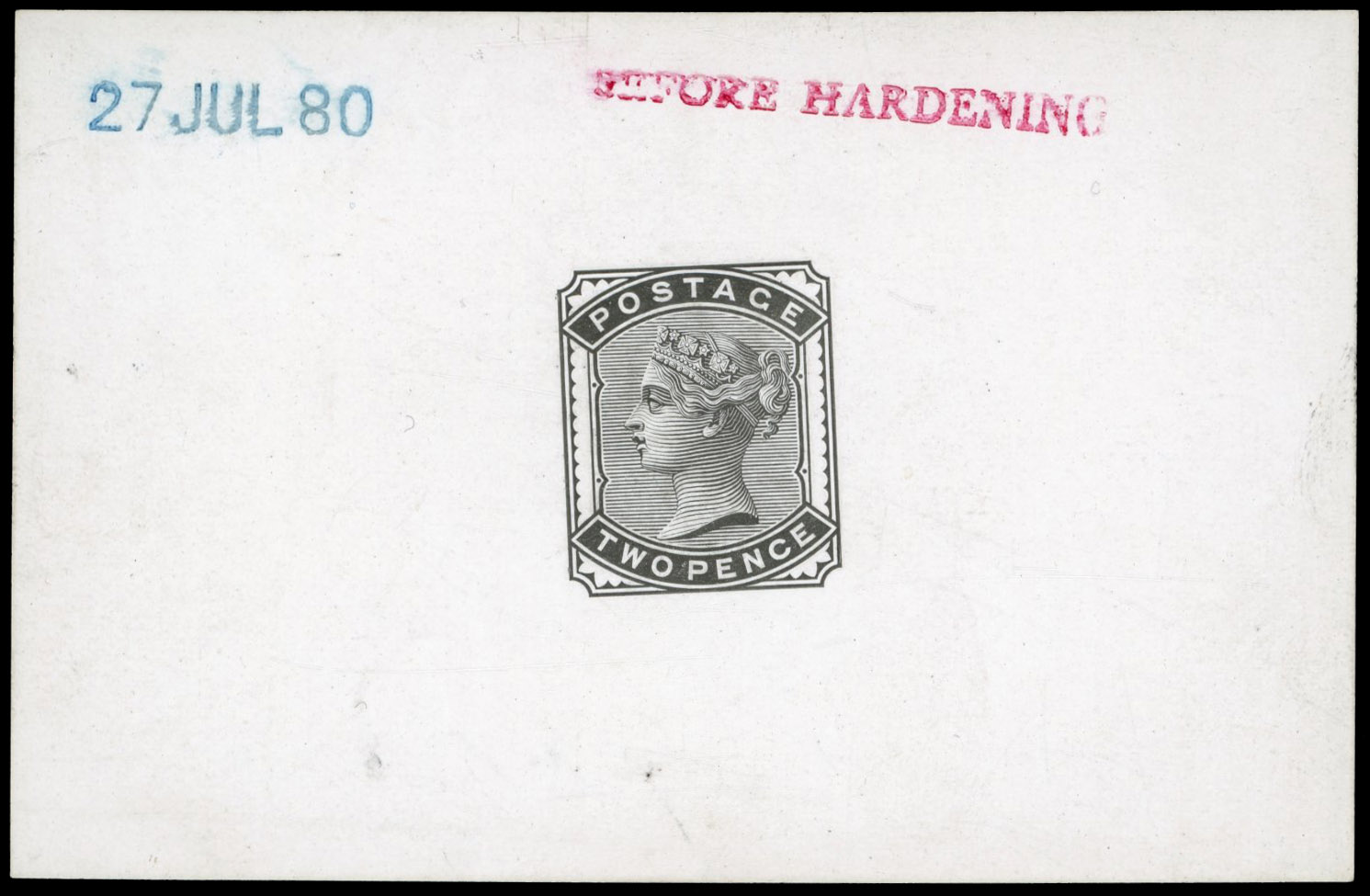 GB 1880-81 2d die proof, printed in black on white glazed card, For SG 168