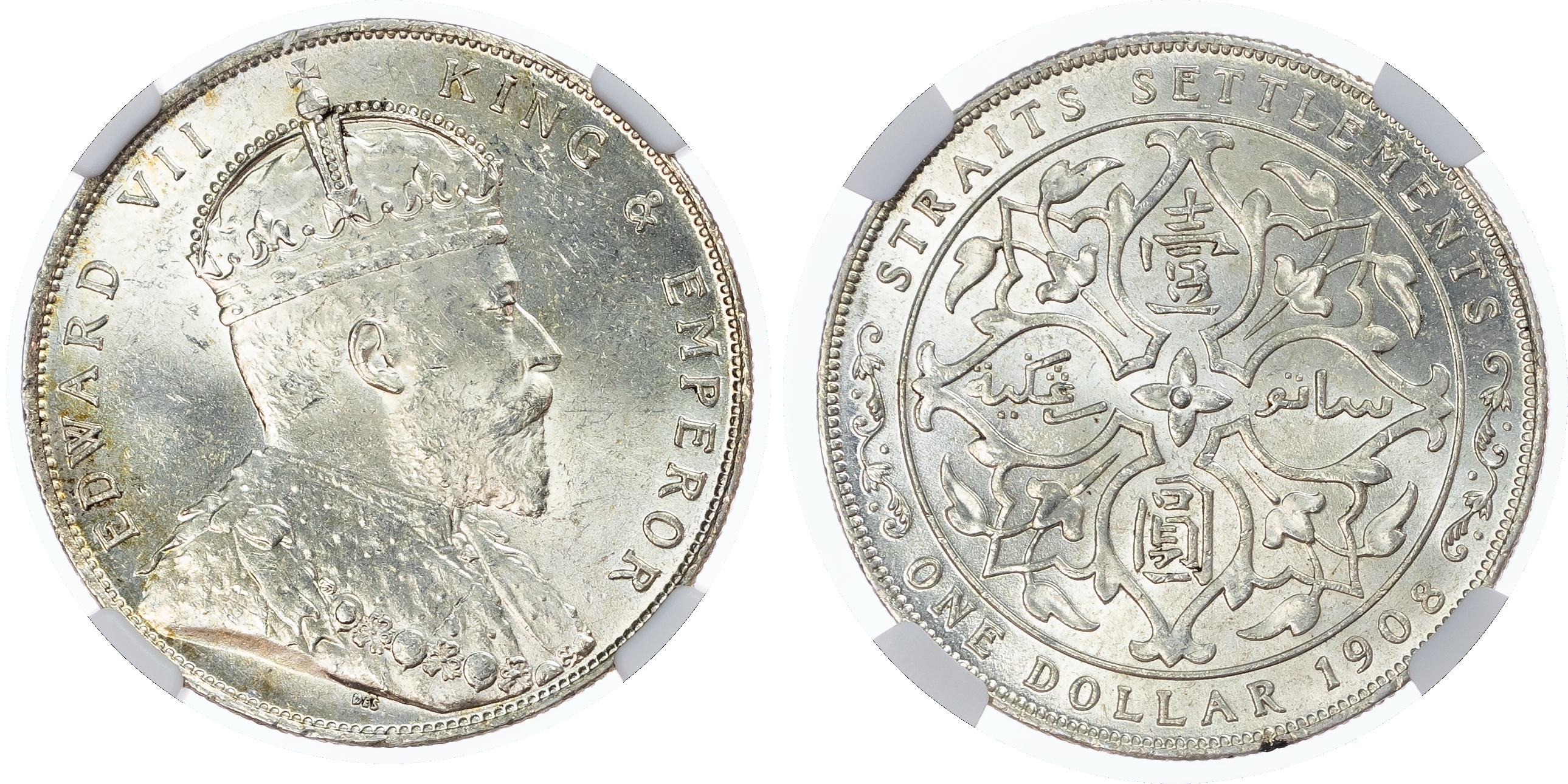 Straits Settlements, British Malaysia. Edward VII AR 1 Dollar. 1908. 