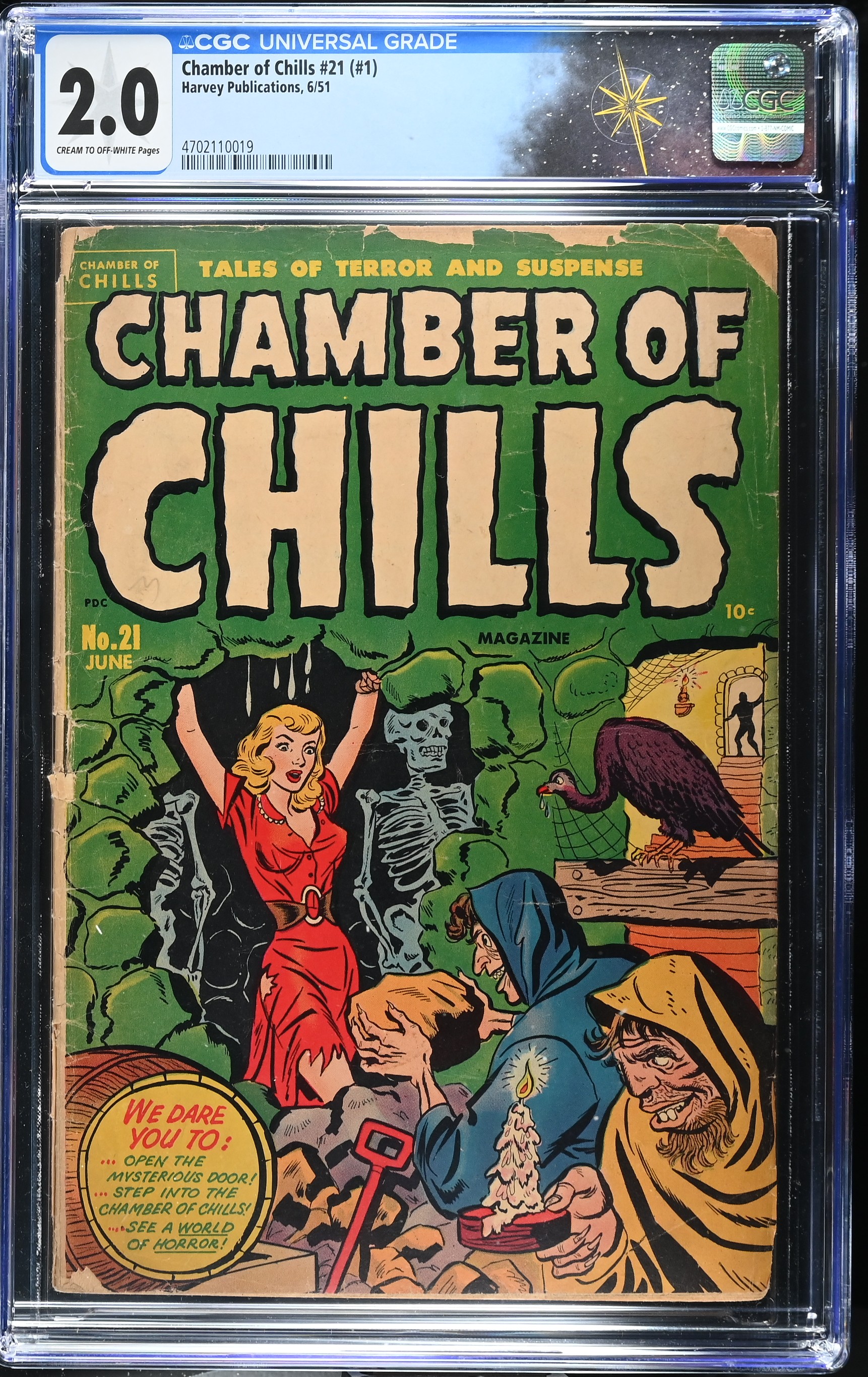 Chamber of Chills #21 #1 CGC 2.0 1st Issue of Title Cover by Al Avison (Harvey Publications, 1951) Cream to Off-White Pages