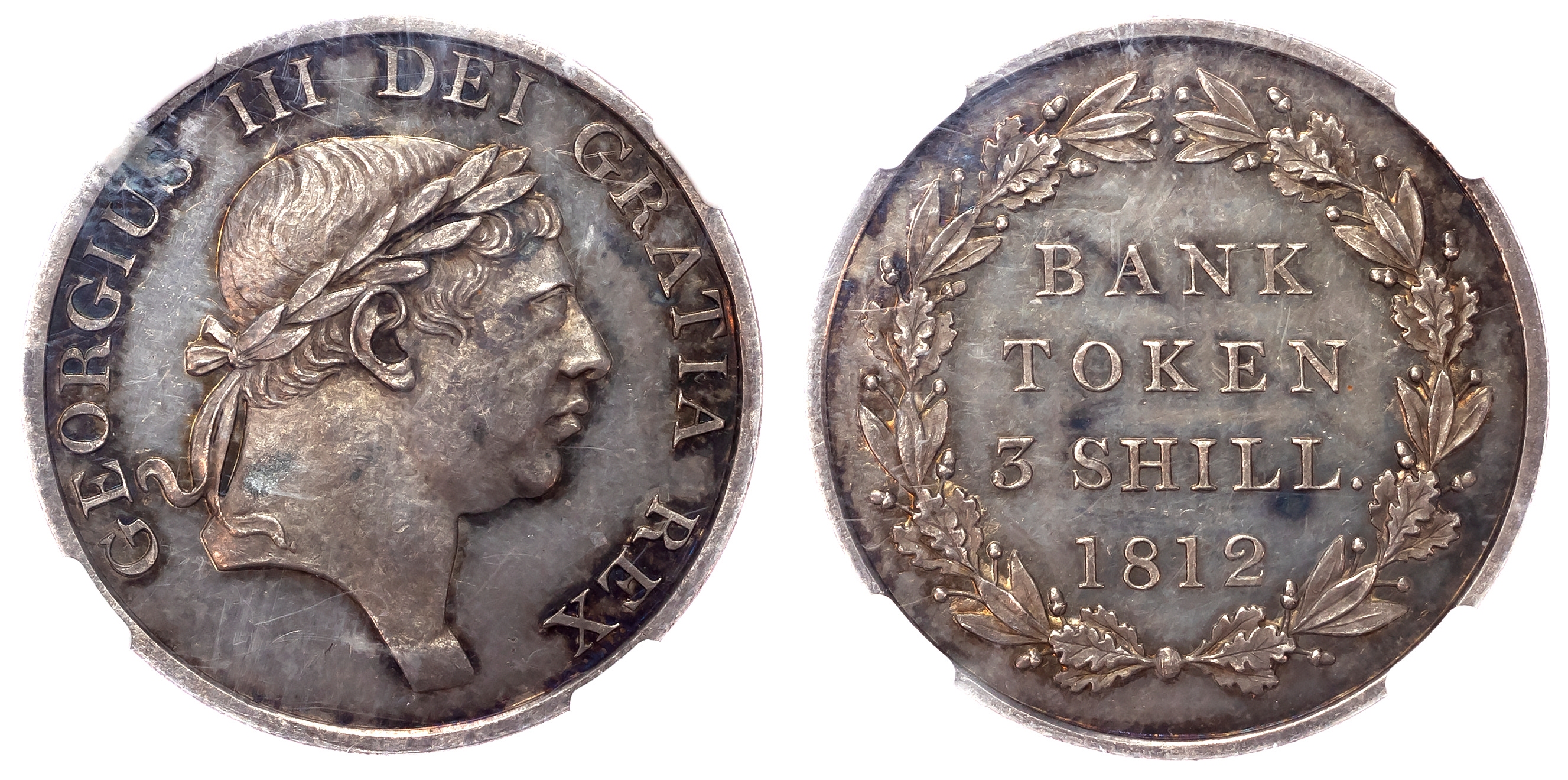 George III (1760-1820), Proof Three Shillings Bank Token, 1812 - PCGS PF63+