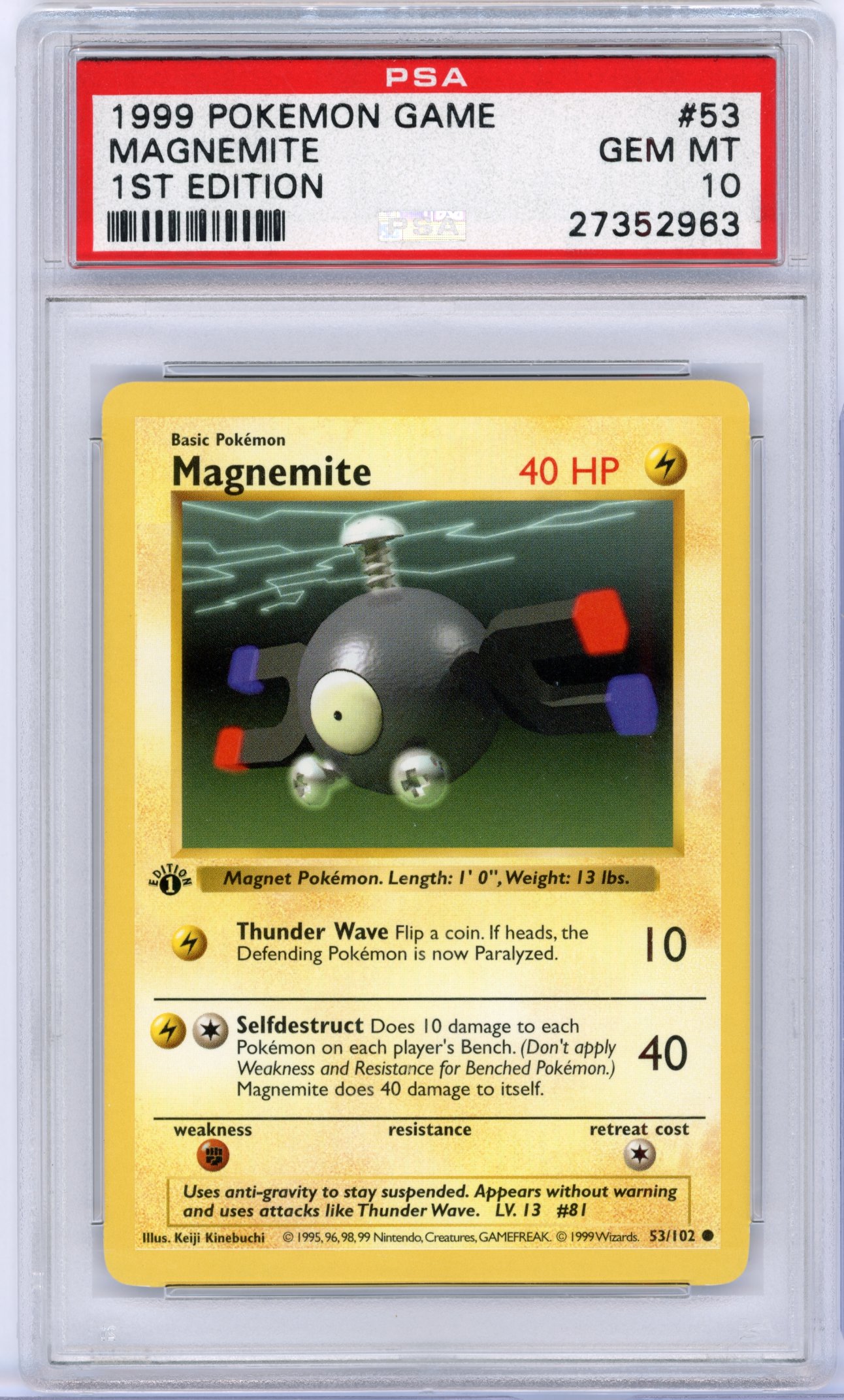 PSA 10 Magnemite #53 1st Edition Shadowless Base Set