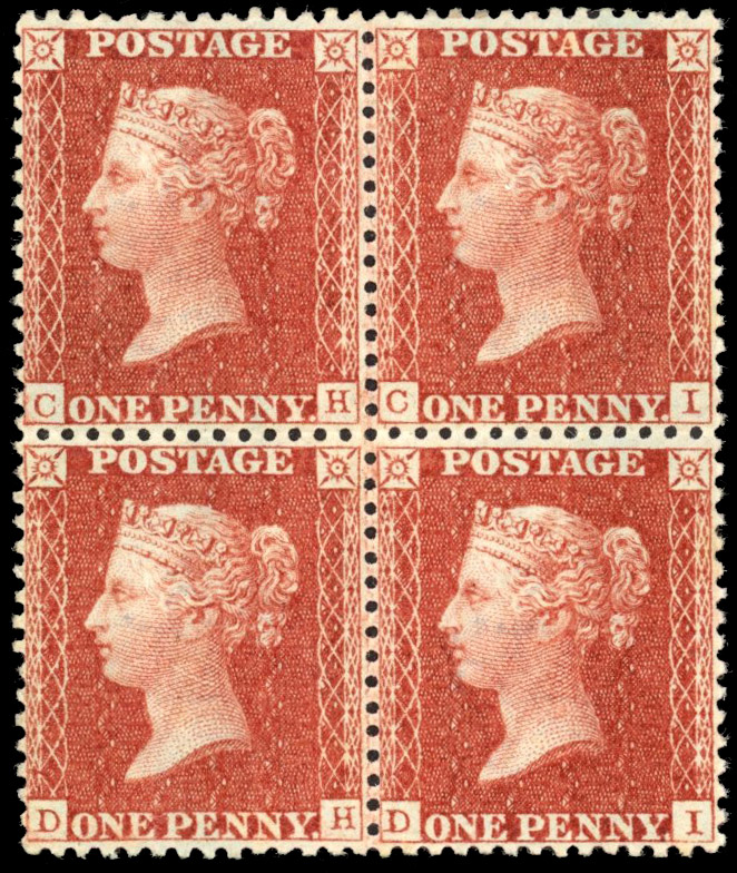 SG 29 1854 1d Plate 6 block mint